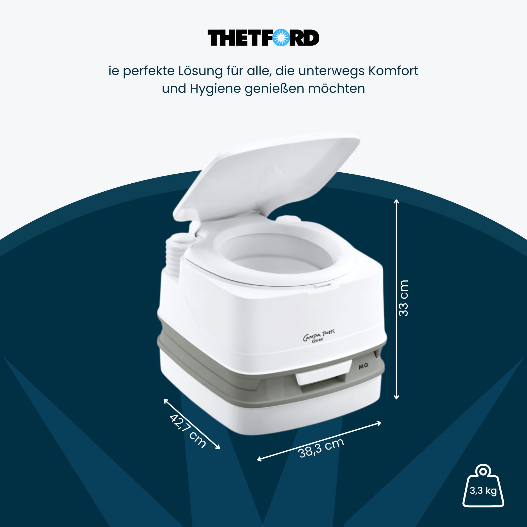 Thetford Porta Potti Qube MT Campingtoilette 12L, Mobile Chemietoilette, Portable Toilette für Camping & Travel, kompakte Reisetoilette, Weiß