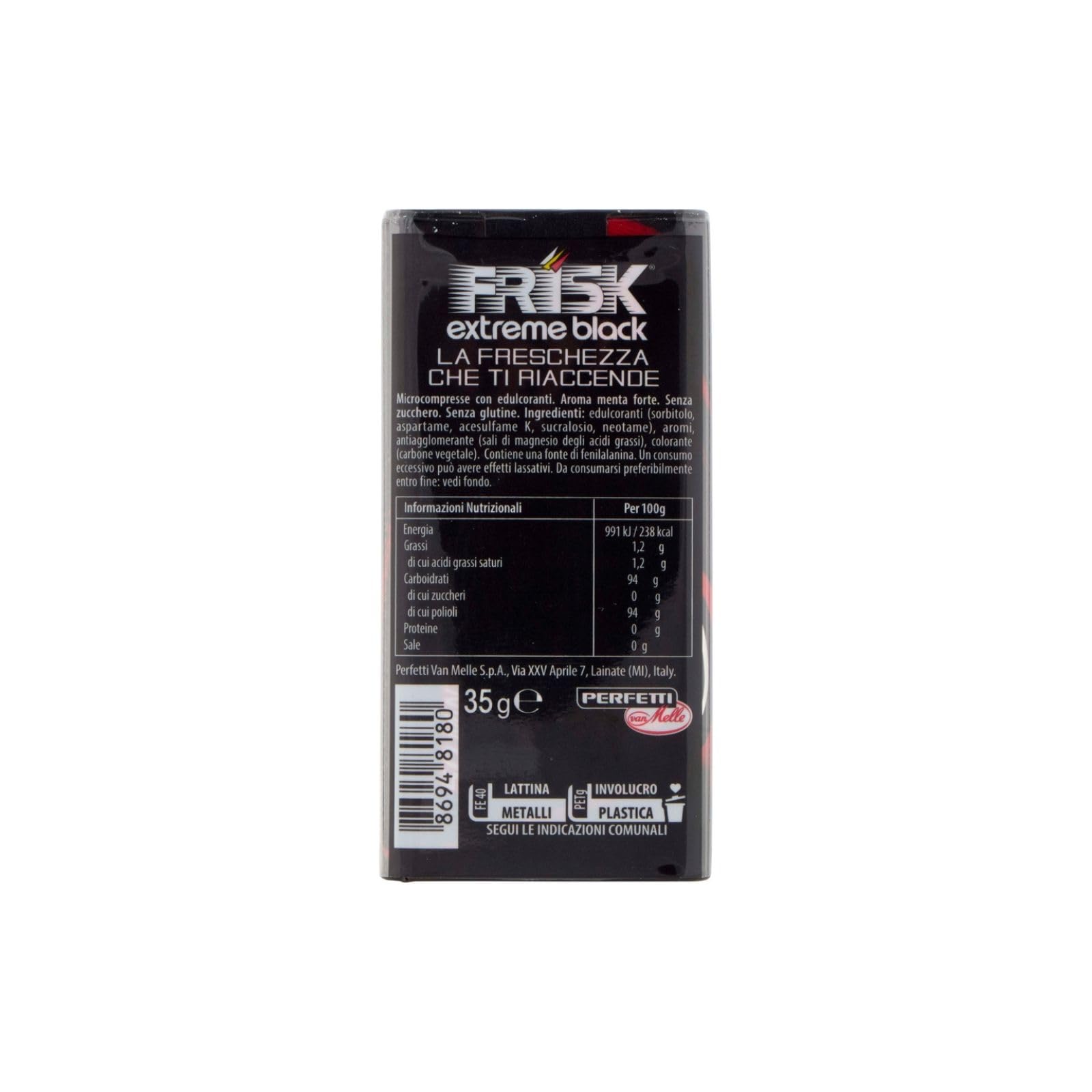 Frisk Extreme Black | Caramelle Dure Gusto Menta Forte | Senza Zucchero | Espositore da 12 Astucci in Metallo
