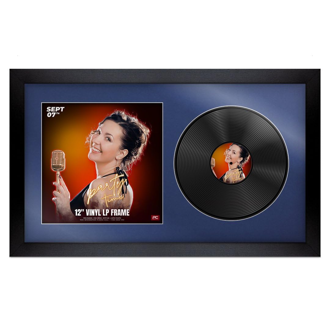 Procut Global 30x17" Matte Black Vinyl Record Frame for 12 Inch LP Cover & Disc - Premium Display Photo Frame - Engineered Wood with Shatterproof Perspex - Music Lover Gift & Home Décor