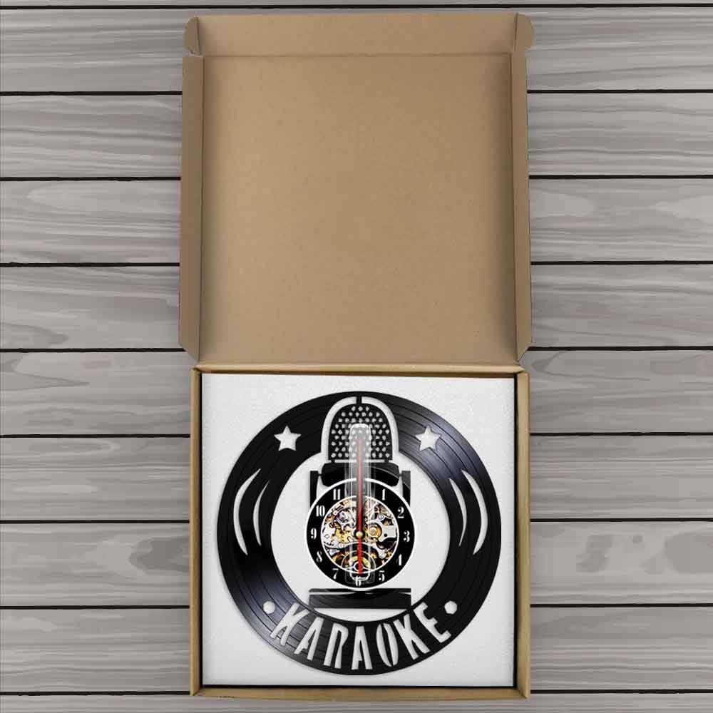30cm Karaoke Microfono Orologio da parete Musica Disco in vinile Canto Design moderno CD nero unico Orologio da musicista leggero fatto a mano con 7 colori Cambia regali di amici Luci della lampada