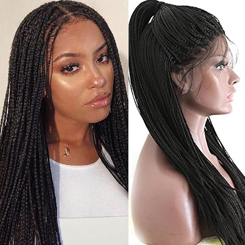 colección peluca sintética hecha a mano, peluca negra de encaje larga trenzada para mujeres #1B 24 pulgadas.