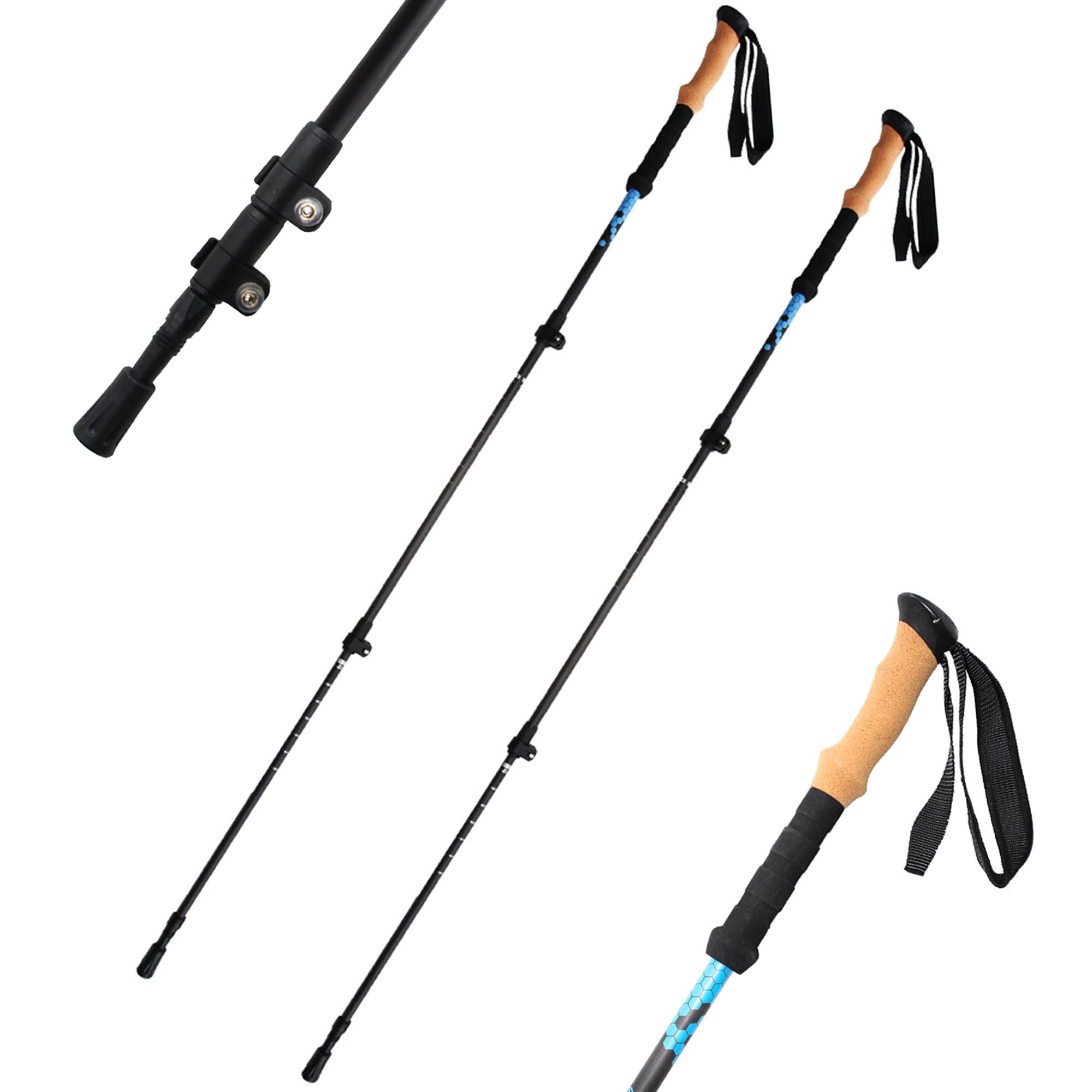 OKHEALING Bastoncini da trekking in fibra di carbonio (1 paio), lunghezza regolabile 105-135 cm, bastoncini da trekking con manico in sughero, adatti per alpinismo, escursionismo, corsa campestre