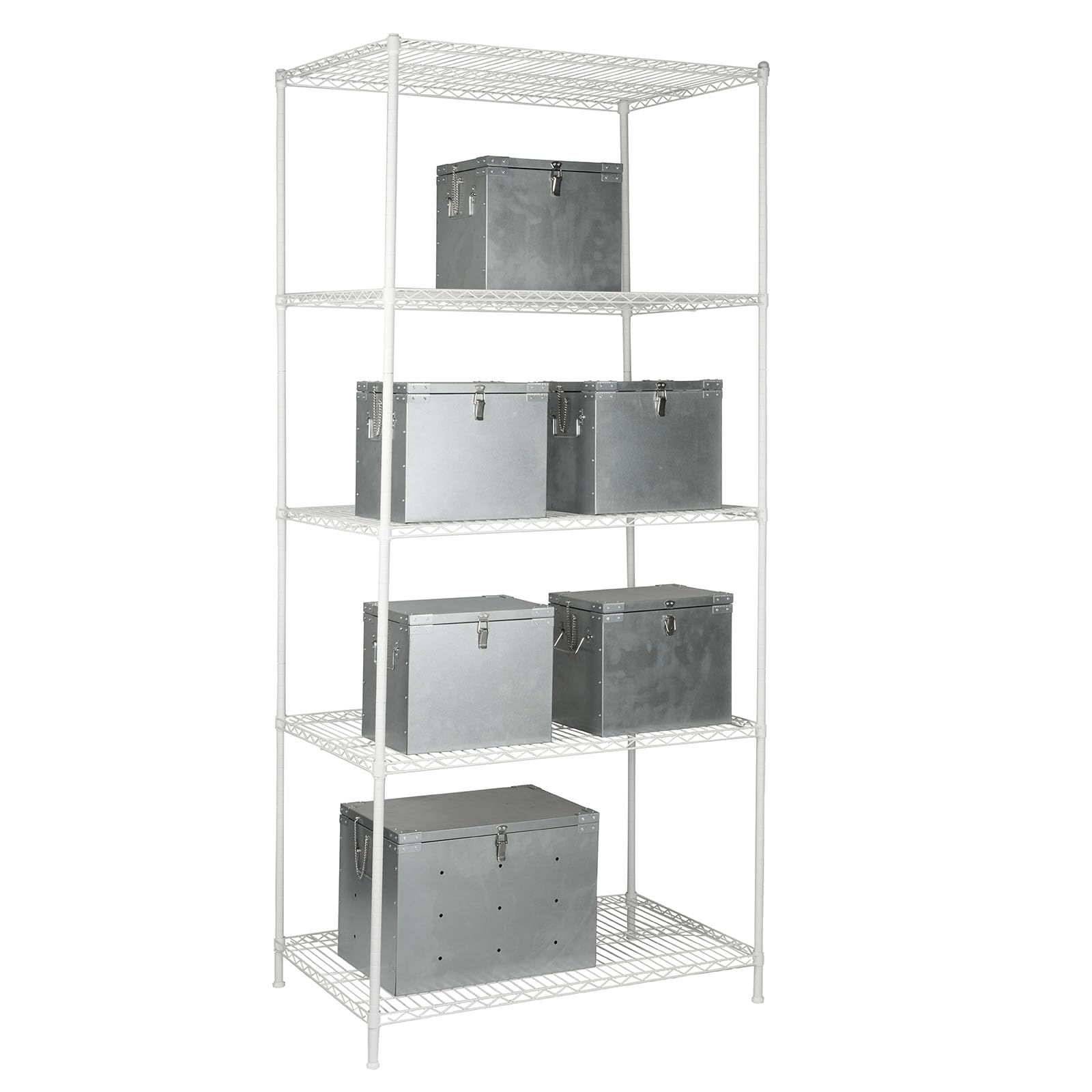 Estante de metal casa pura Rocky blanco - Estante de almacenamiento decorativo y robusto, estante modular para baño, cocina, oficina, almacén, sótano (5 estantes - 90(A) x 60(F) x 200(A) cm)