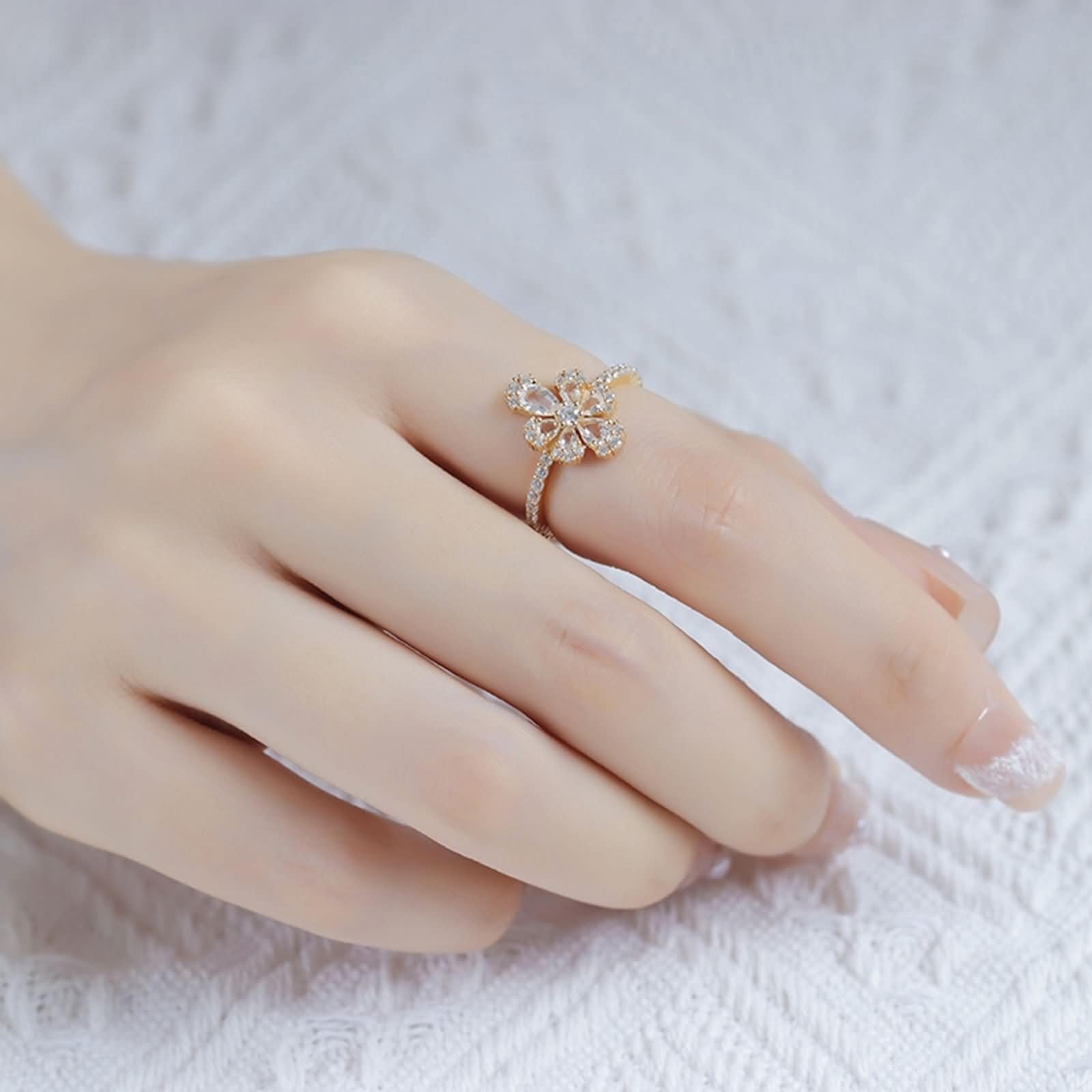 Anillo de boda Au 375/585/750 oro amarillo con gotas de topacio, forma de flor