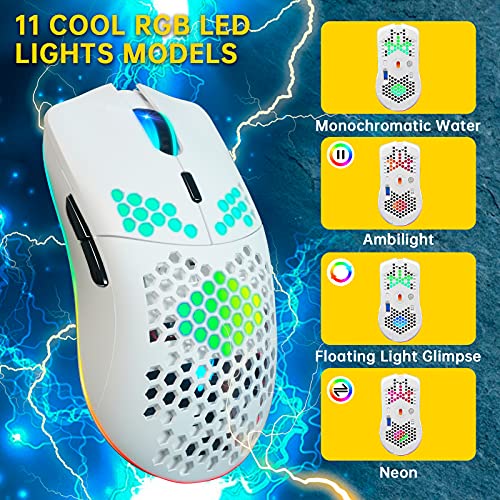 Draadloze gamingmuis met honingraatstructuur, 11 achtergrondverlichting, RGB chroom, 3.400 dpi, 6 geprogrammeerde… - Afbeelding 6