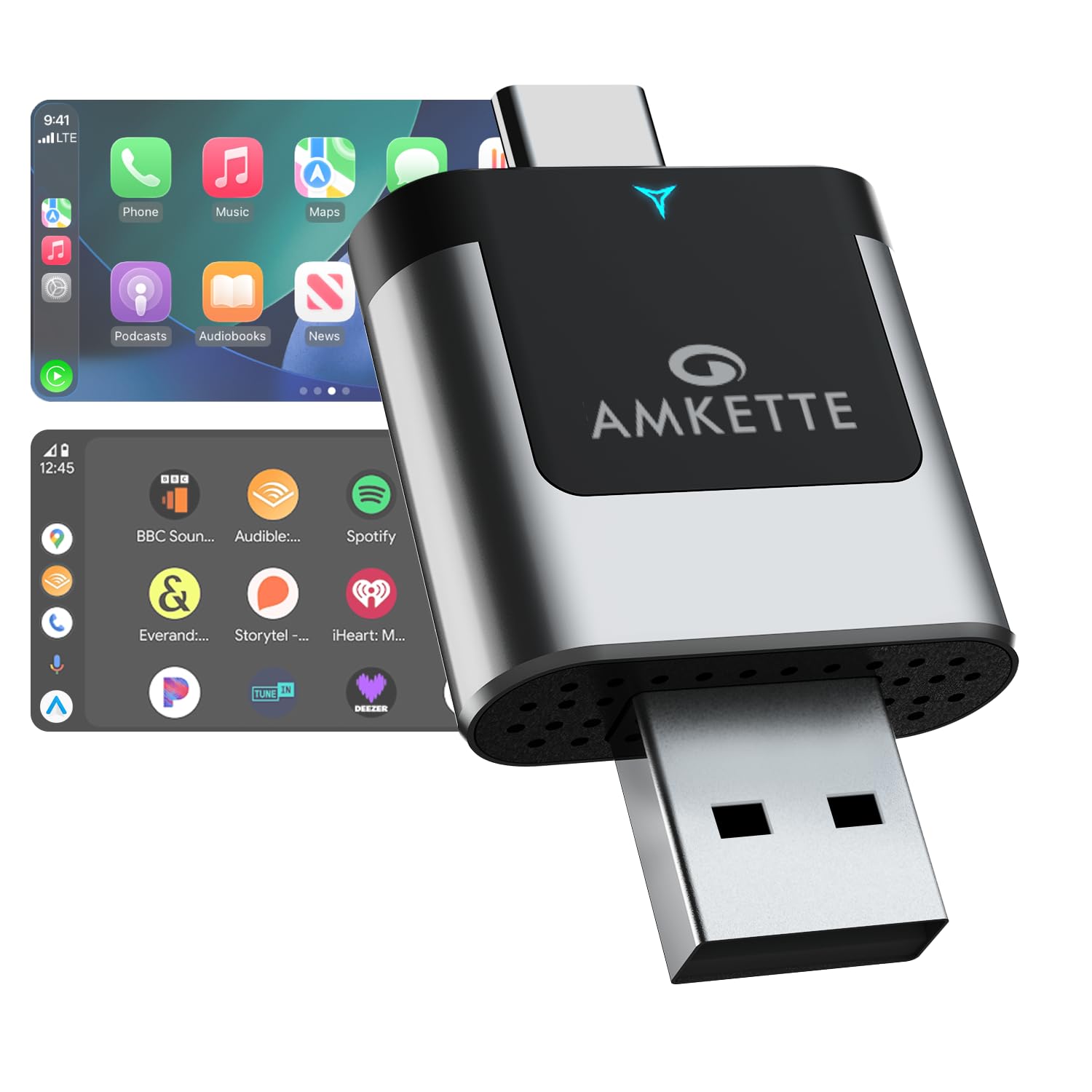Amkette DriveCast 2in1 Wireless CarPlay & Android Auto Adapter | WiFi 6 Low-Latency | Bluetooth 5.4 Fast Pairing | Converts Wired to Wireless | USB-A & USB-C | Supports OEM Steering Controls-image-39