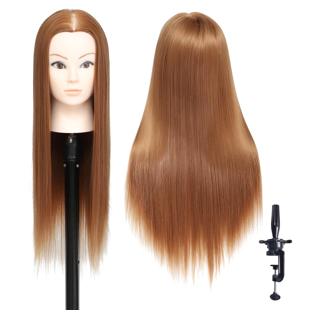 Testa di manichino cosmetologico per parrucchiere con capelli lunghi in fibra sintetica 26-28", set di trecce a morsetto 30 pezzi