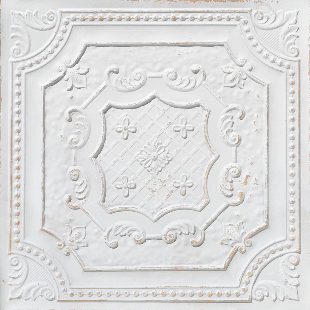 From Plain To Beautiful In Hours DCT04 Elizabethan Shield PVC 2' x 2' Lay-in or Glue-up Ceiling Tile, Pack of 10, Antique Taupe, 10 Piece