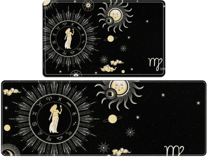 Zodiac Virgo Zodiac Sign Horizontal Banner Zodiac Circle Kitchen Rugs Sets of 2 Non Slip Washable Kitchen Mats for Floor 2 Piece Kitchen Sink Rug Runner Long Bathroom Rug Sets 2 Piece