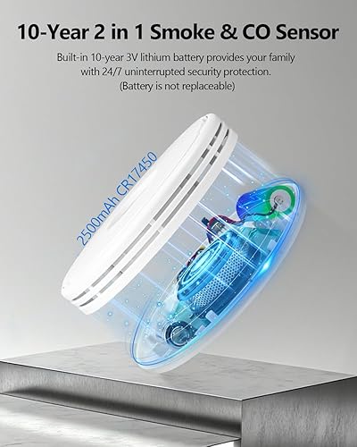 Miniatura 2 de Detector de humo y monóxido de carbono, alarma de humo combinada de 10 años y monitor de CO con pantalla digital y LED, detector de combinación