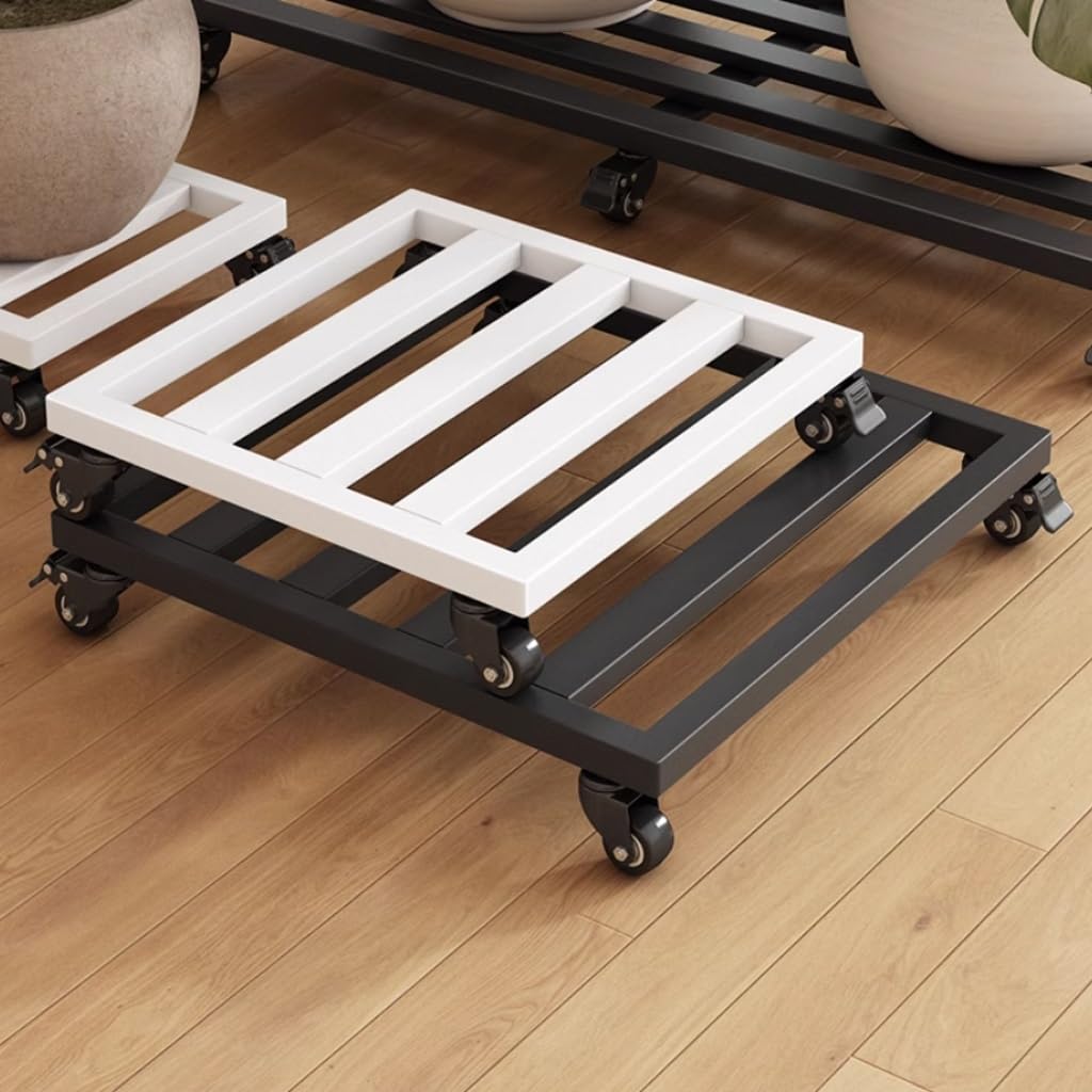 Bandeja rodante para plantas con soportes metálicos desmontables para macetas y acuarios, base de hierro EasyMove, color blanco, 40 x 40 cm, accesorio de jardín ideal para uso doméstico y exterior.
