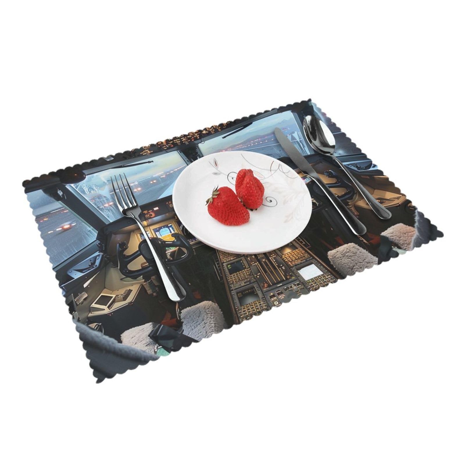 Airplane Cockpit Printed Placemat Heat Resistant Place Mats Set of 4 PCS Washable Kitchen Table Mats, 12x18 Inch