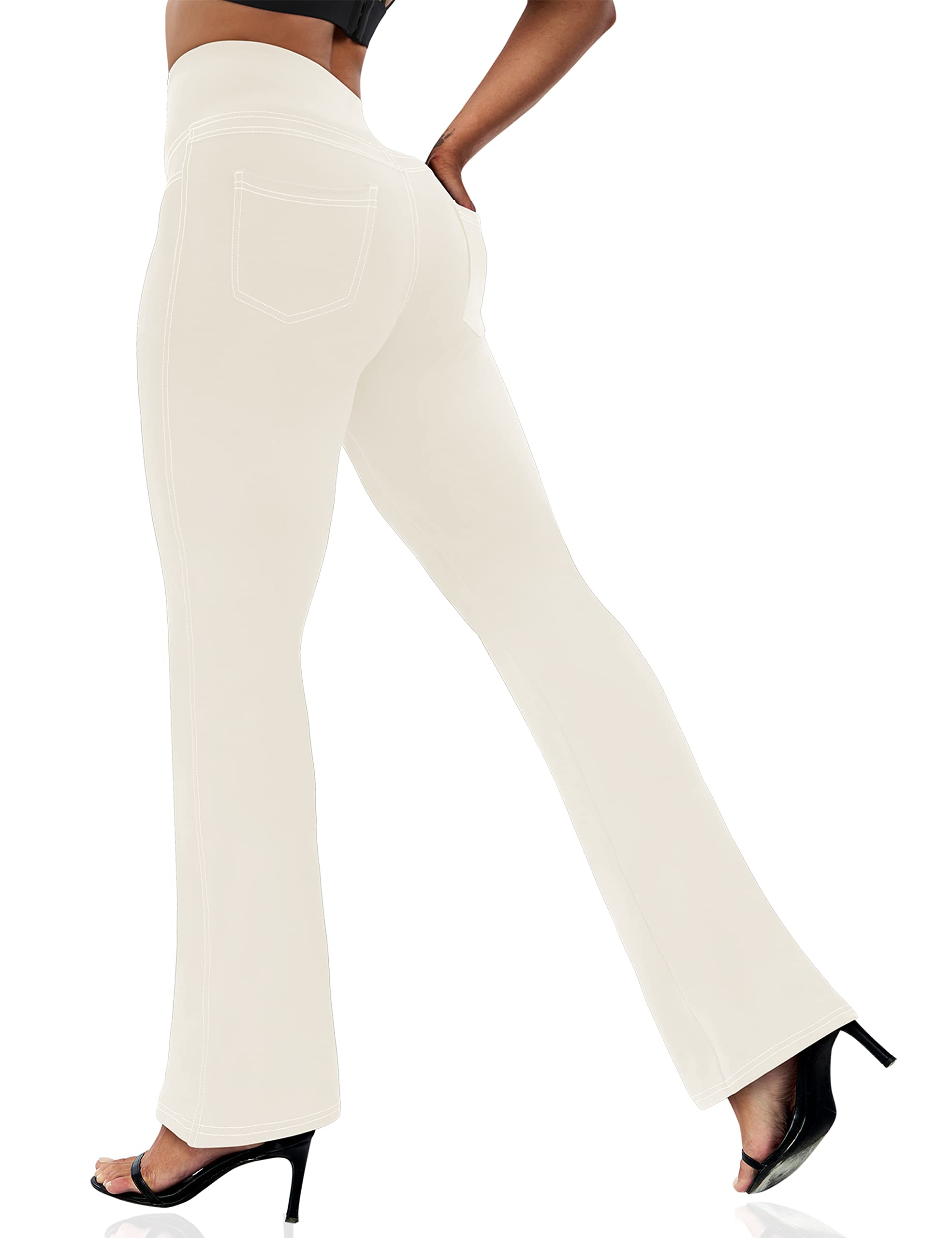 VOOVEEYA Women's Bootcut Leggings - Bootleg Yoga Pants Flare with 4 Pockets,Tummy Control High Waisted Casual Dress Pants
