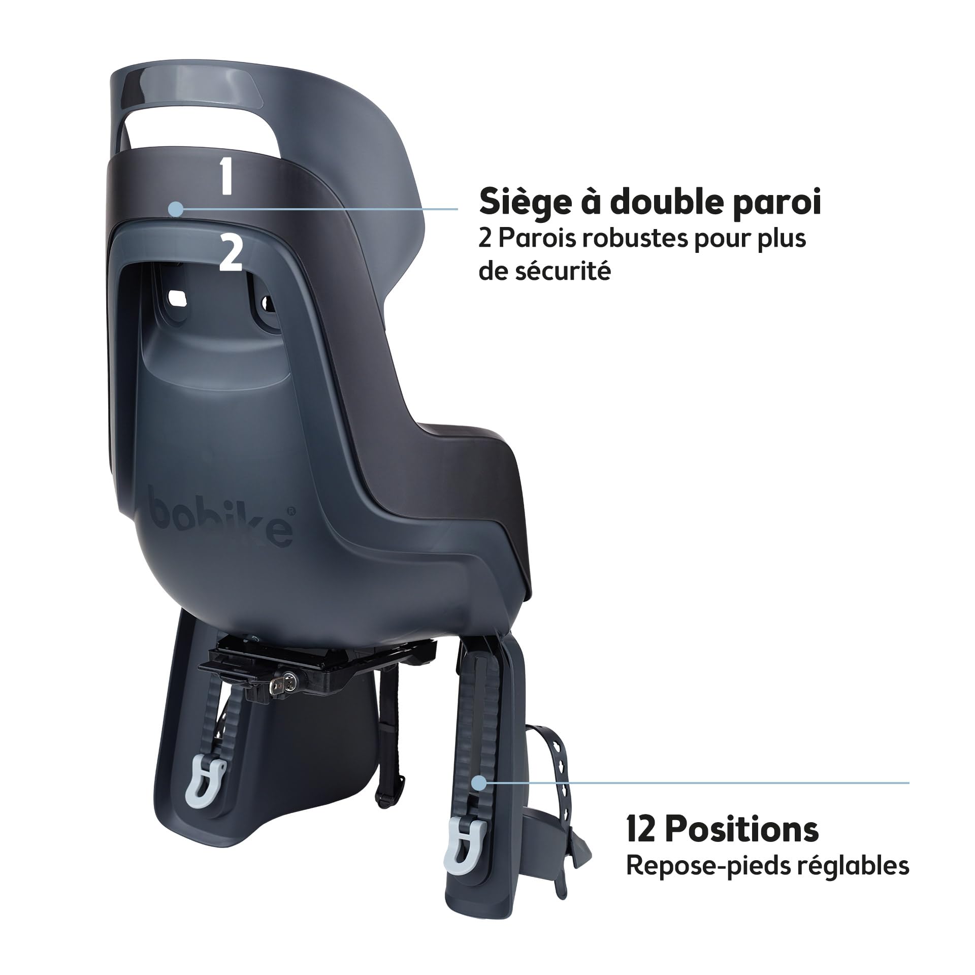 BOBIKE 8011500001 - Siège arrière GO MAXI AVS+, monté sur un porte-bagages AVS+ pour vélos, adapté aux enfants avec un poids maximal de 22 kg, couleur Urban Noir
