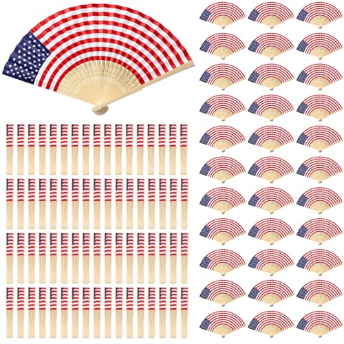 Karenhi 100 Pcs Patriotic Folding Hand Fans Bulk American Flag