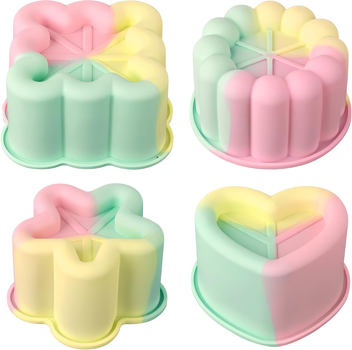 4 Inch Silicone Cake Pans, Mini Cake Molds, Bento Cake Mold | Mini Cake Silicone Molds Set of 4 Different Shapes Cookery Molds for Baking, Ice Cube, Jelly, Soap, BPA Free Non-Stick
