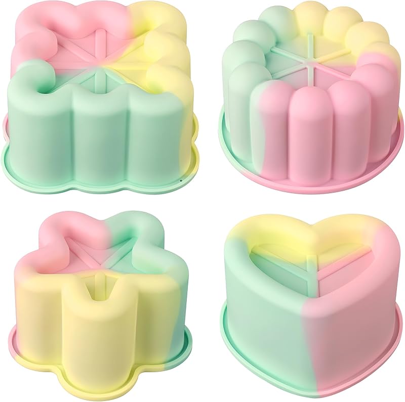 4 Inch Silicone Cake Pans, Mini Cake Molds, Bento Cake Mold | Mini Cake Silicone Molds Set of 4 Different Shapes Cookery Molds for Baking, Ice Cube, Jelly, Soap, BPA Free Non-Stick