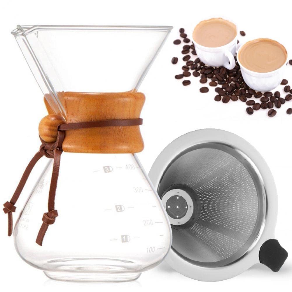 Bouilloire à café filtre manuel en verre borosilicate 400ml théière