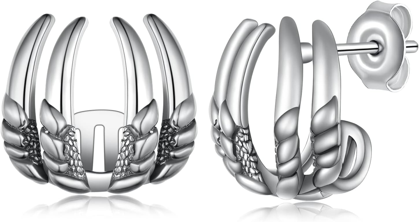 Mushroom/Sunflower/Tree of Life/Dragon/Celtic Claw Stud Earrings 925 Sterling Silver Claw Cuff Earrings for Women Men