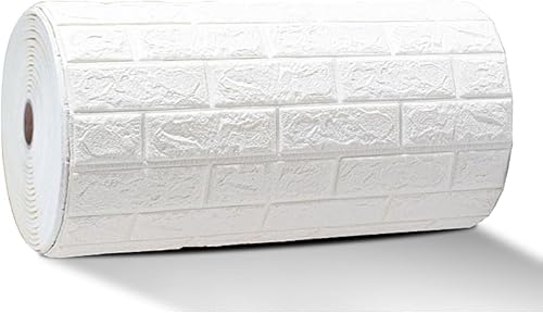 Paneles de pared 3D autoadhesivos extra impermeables para decoración de pared interior en color blanco (color blanco, tamaño 27.6 in x 98.4 ft)