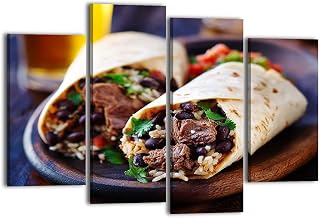 Canvas Wall Art for Bedroom 4 Panels Two beef steak burritos Framed Art Prints Wall Decor for Bathroom Ready to Hang Western Home Decor Office Bar