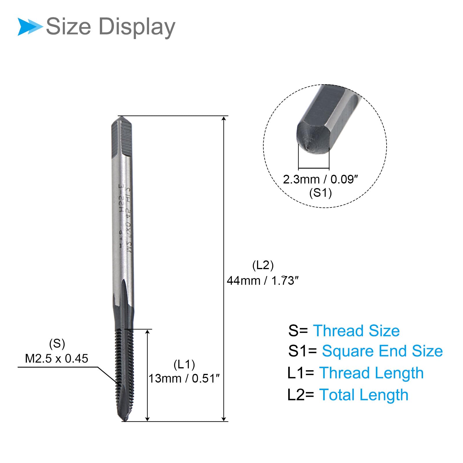 CoCud Spiral Point Tap, M2.5X0.45 Thread Size, TICN Coated HSS Metric Threading Tap - Image 2