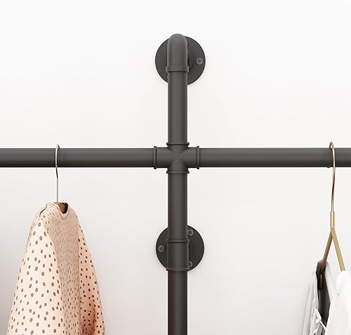Miniatura 4 de ORSENIGO Perchero industrial para ropa de tubería, resistente para colgar ropa, estante de ropa montado en la pared para boutique minorista en el