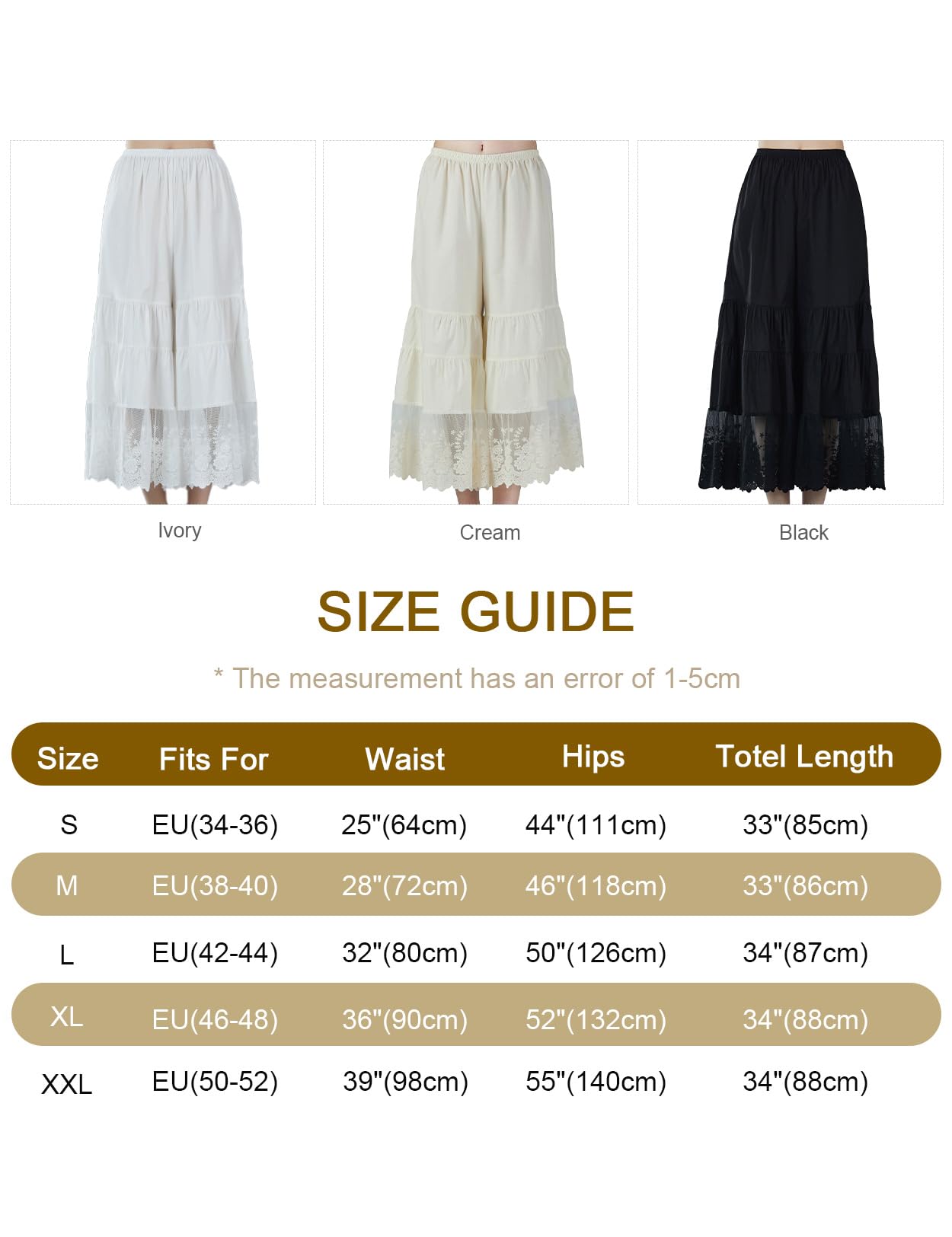 BEAUTELICATE Pantalones de Enagua Mujer Victoriano Enaguas Pantalón de Pijama con Encaje 100% Algodón Antiestático Marfil Nergo Beige（Piernas Anchas - Nergo,2XL）