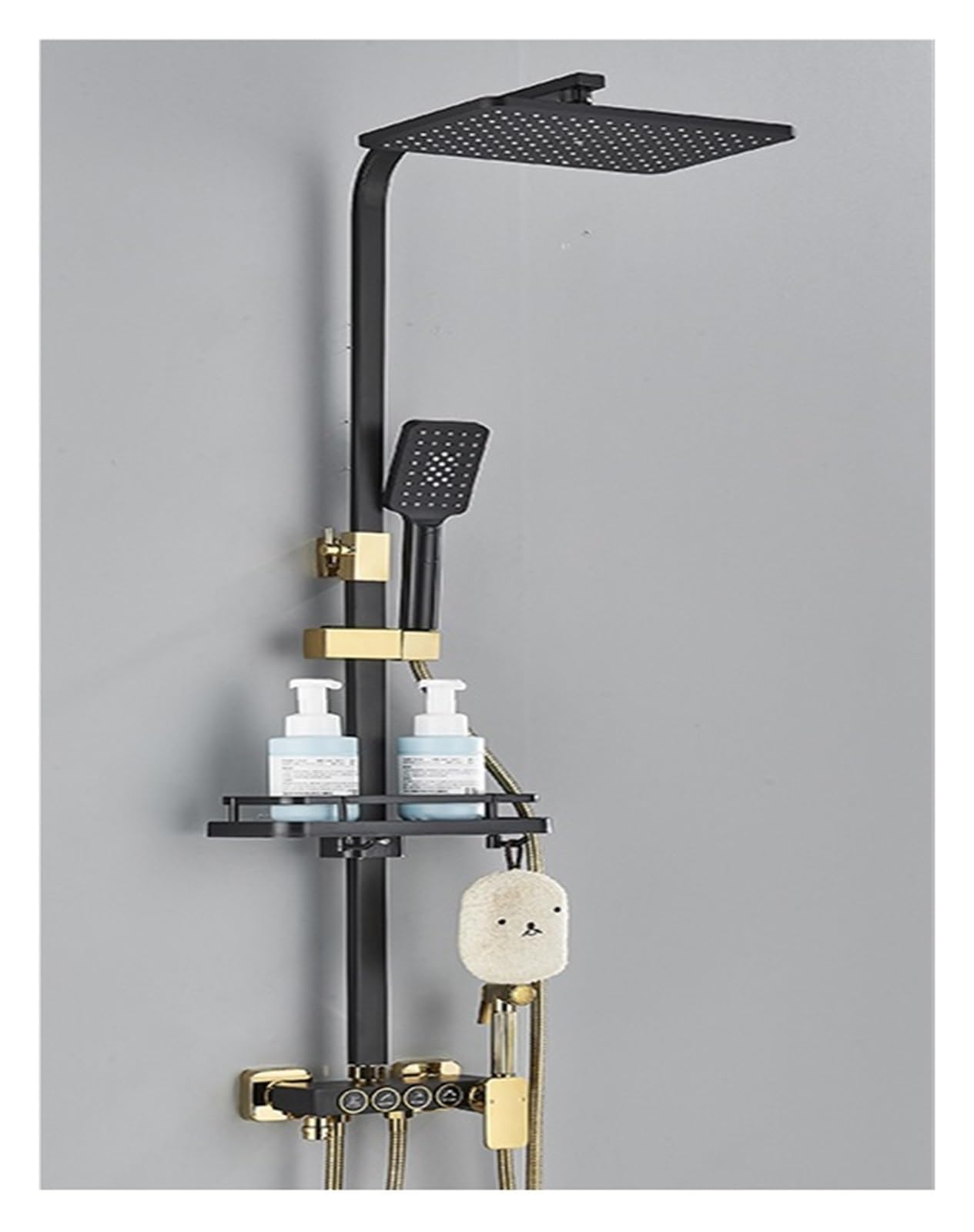 CVFRDD Digital Display Bathroom Shower System,Thermostatic Shower Faucet Black Set,Modern Rainfall Shower Tap For Bathroom(Black Gold 4ways D)