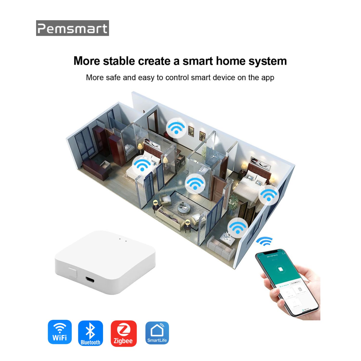 ZigBee Smart Gateway Hub WiFi 2,4 GHz, domotique intelligente pour tous les ZigBee 3.0, compatible avec l'application Tuya Smart Life Tuya, télécommande, prend en charge 50 appareils sans fil