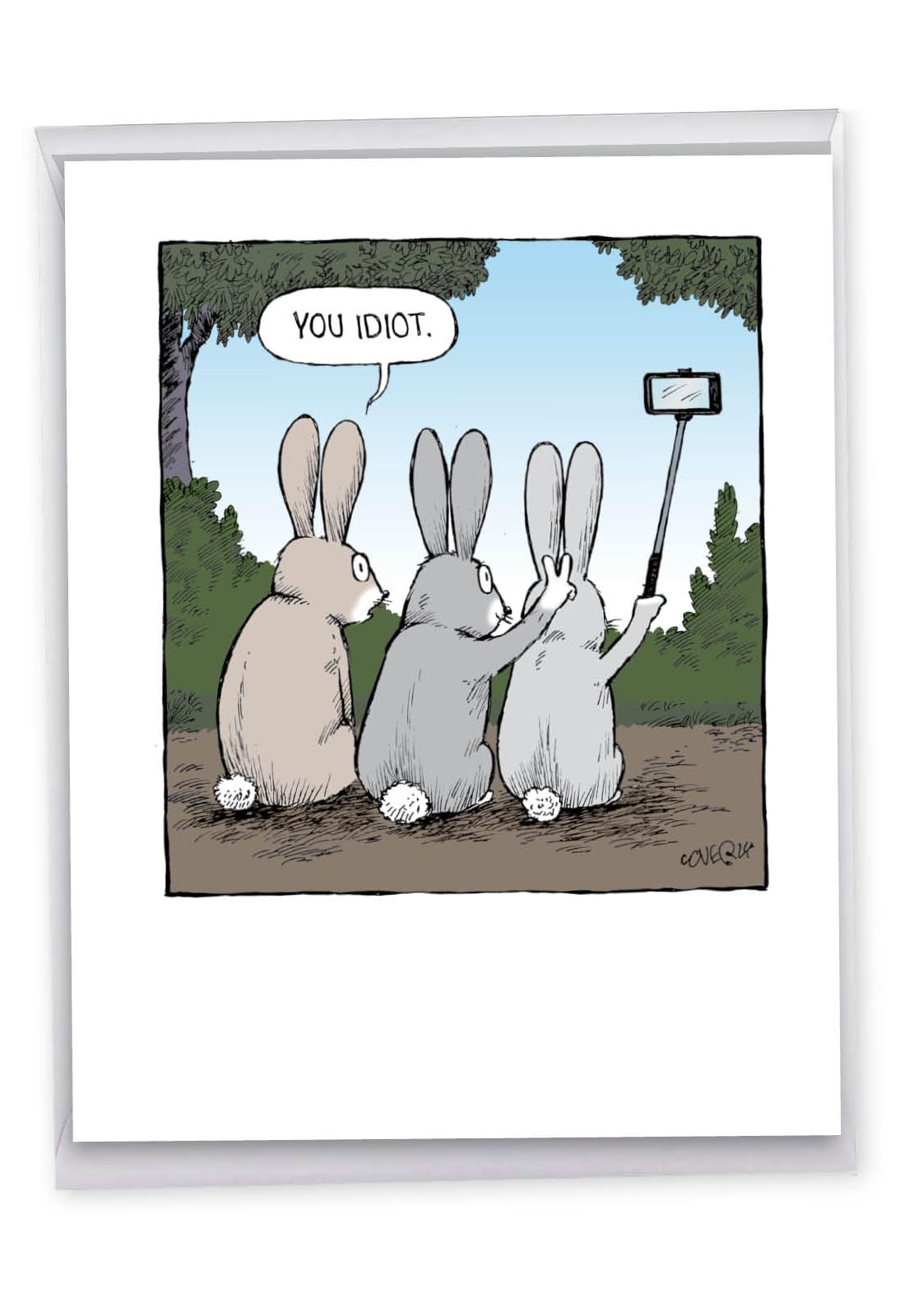 NobleWorks - 1 Big Funny Birthday Card Cartoon (8.5 x 11 Inch) - Jumbo Comic Humor, Group Greeting Card with Envelope - Bunny Selfies J2750BDG