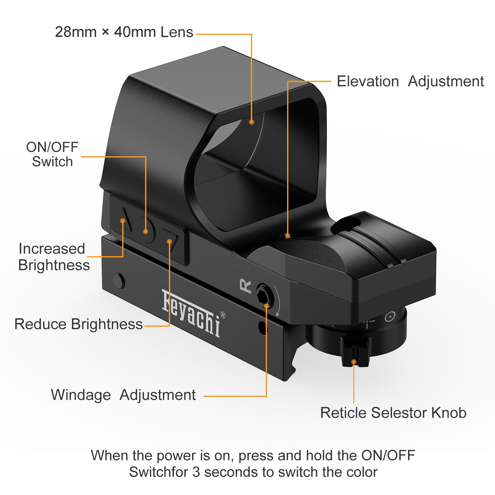 Feyachi RS-31 Visée Point Rouge, Viser Airsoft Rechargeable, Lunette de visée avec 4 réticules et 6 réglages de luminosité pour la Chasse, Le Softair et Le Pistolet