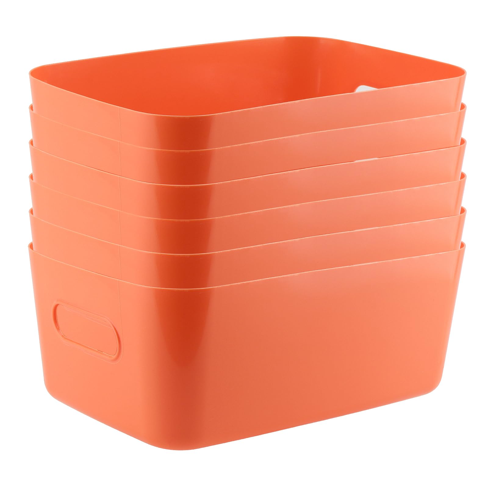 JEUIHAU 6 Pack 30 x 20 x 12cm Orange Plastic Studio Storage Baskets, Cupboard Storage Boxes, Rectangular Studio Storage Baskets with Handles, Plastic Baskets for Cupboard, Bathroom, Office