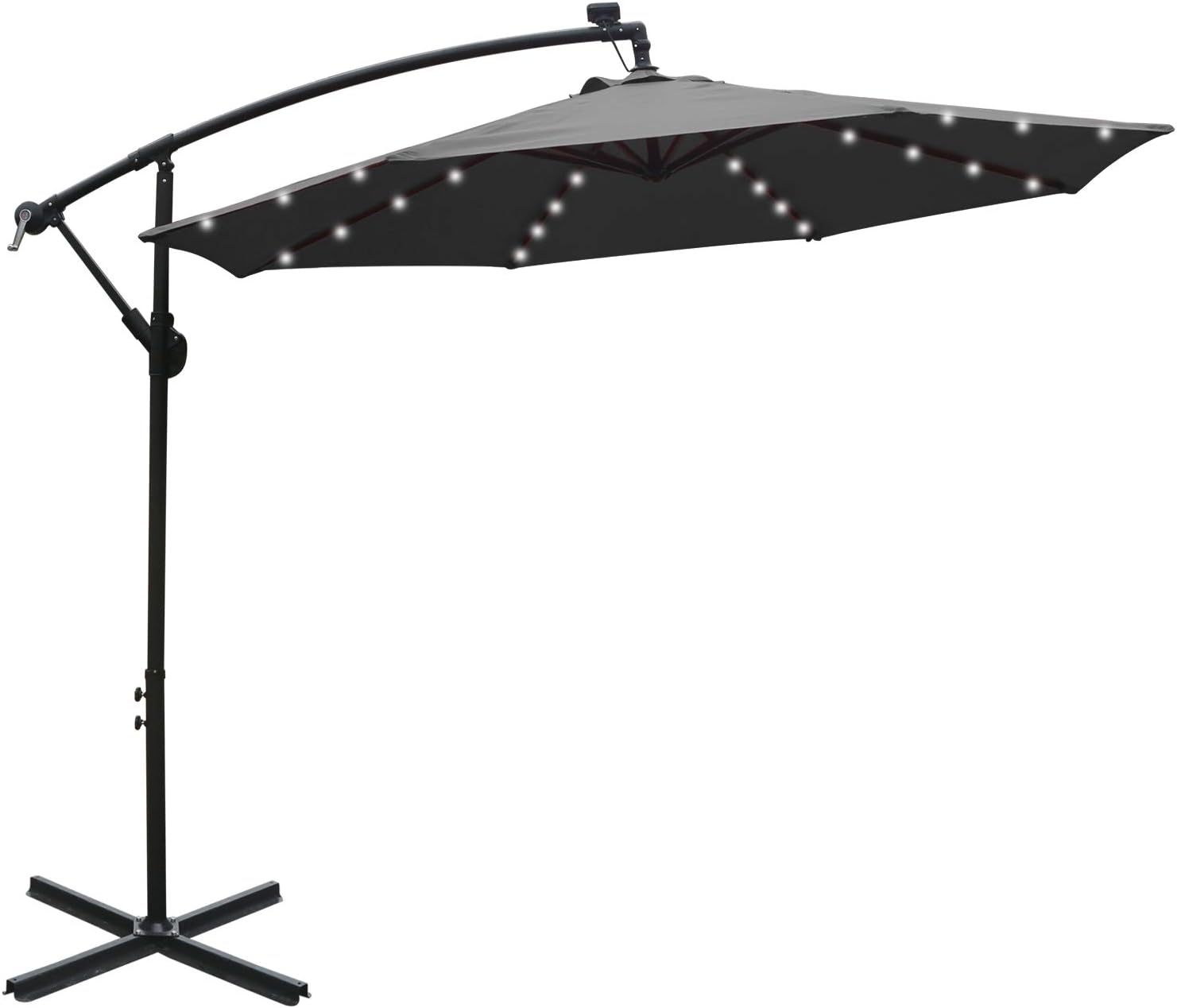 ABCCANOPY 10 FT Solar Powered LED Patio Outdoor Umbrella Hanging Umbrella Cantilever Umbrella Offset Umbrella Easy Open Lift 360 Degree Rotation with 32 LED Lights (Dark Gray)