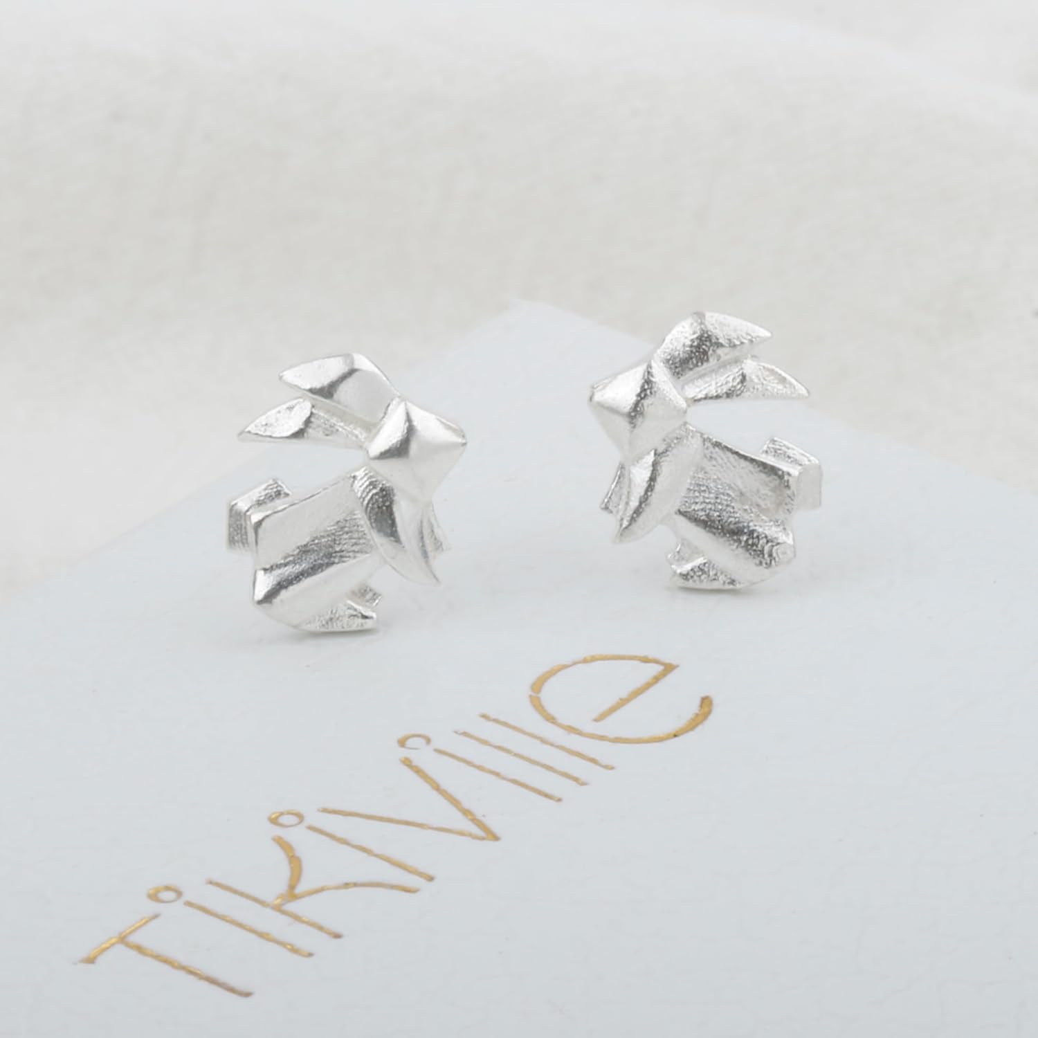 Handmade 925 Sterling Silver Origami Bunny Rabbit Stud Earrings for Women - Image 2