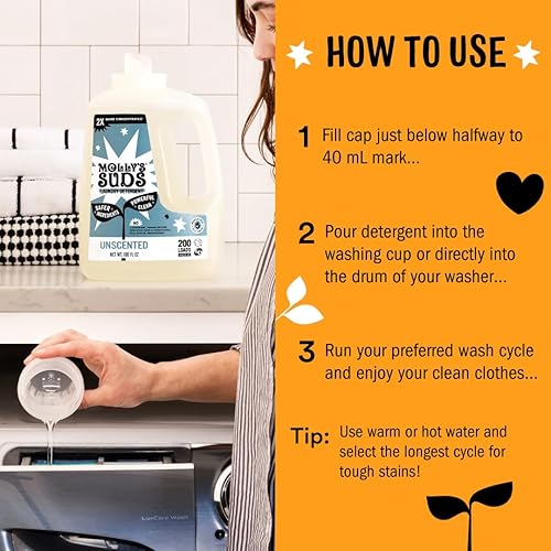 Vista 36 de Molly's Suds Detergente líquido para la ropa, jabón detergente natural para la ropa para pieles sensibles, concentrado 2 veces y de alta eficiencia