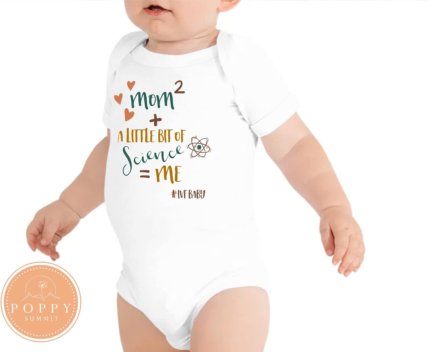 Mom2 + Science = Me, Lesbian Mom Baby Bodysuit, IVF-Themed, Heather, Baby Size