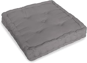 100% Cotton Grey Booster Seat Cushion Pad Large 45cm Square Soft Chair Pad 10cm Thick and Firm - Ideal for Office Dining Chair Armchair Elderly Post-Operative Pregnancy Back Support