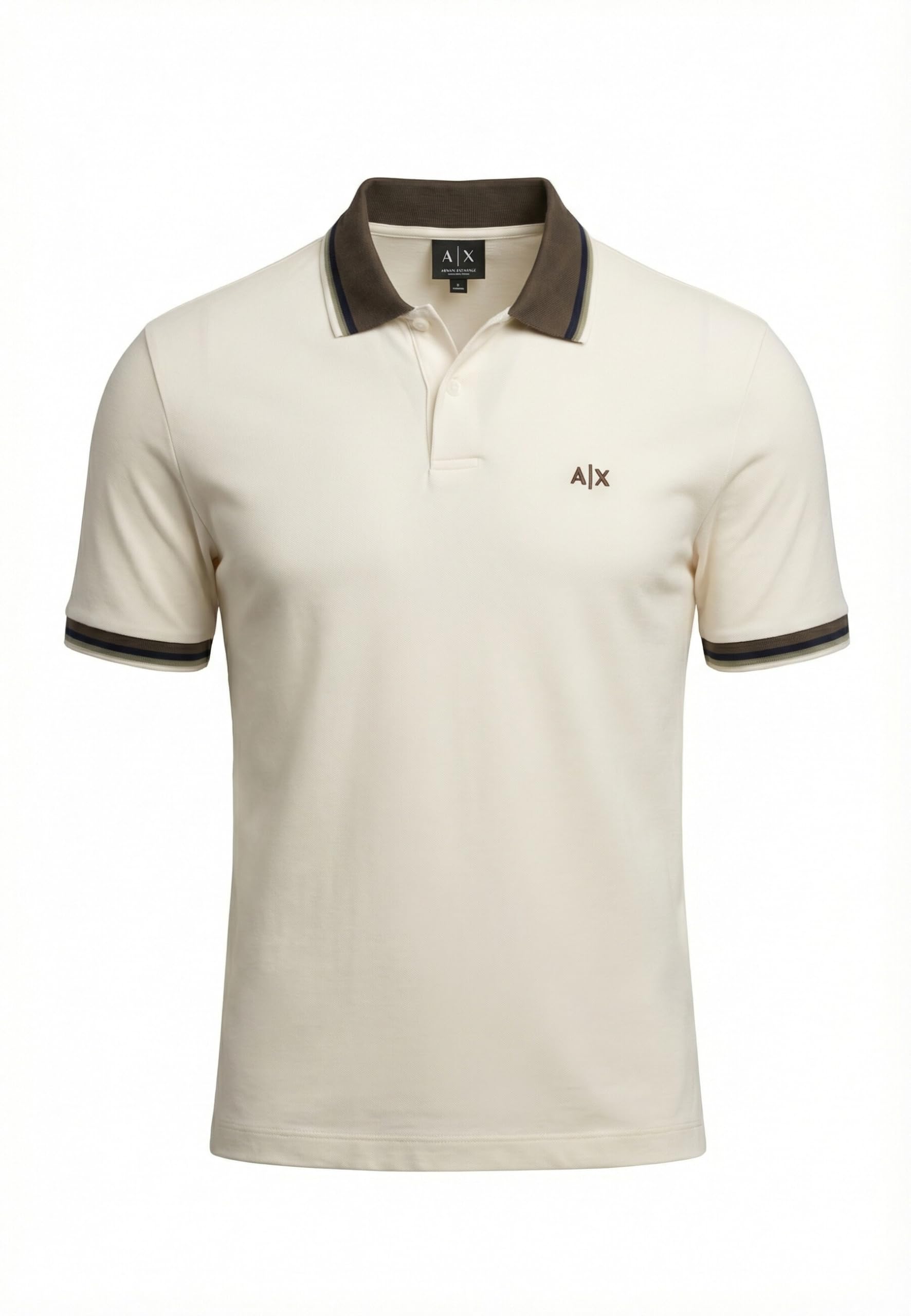Armani Exchange Men's 3D Embroidered Logo Multicolor Collar Polo Shirt, Cream, XL