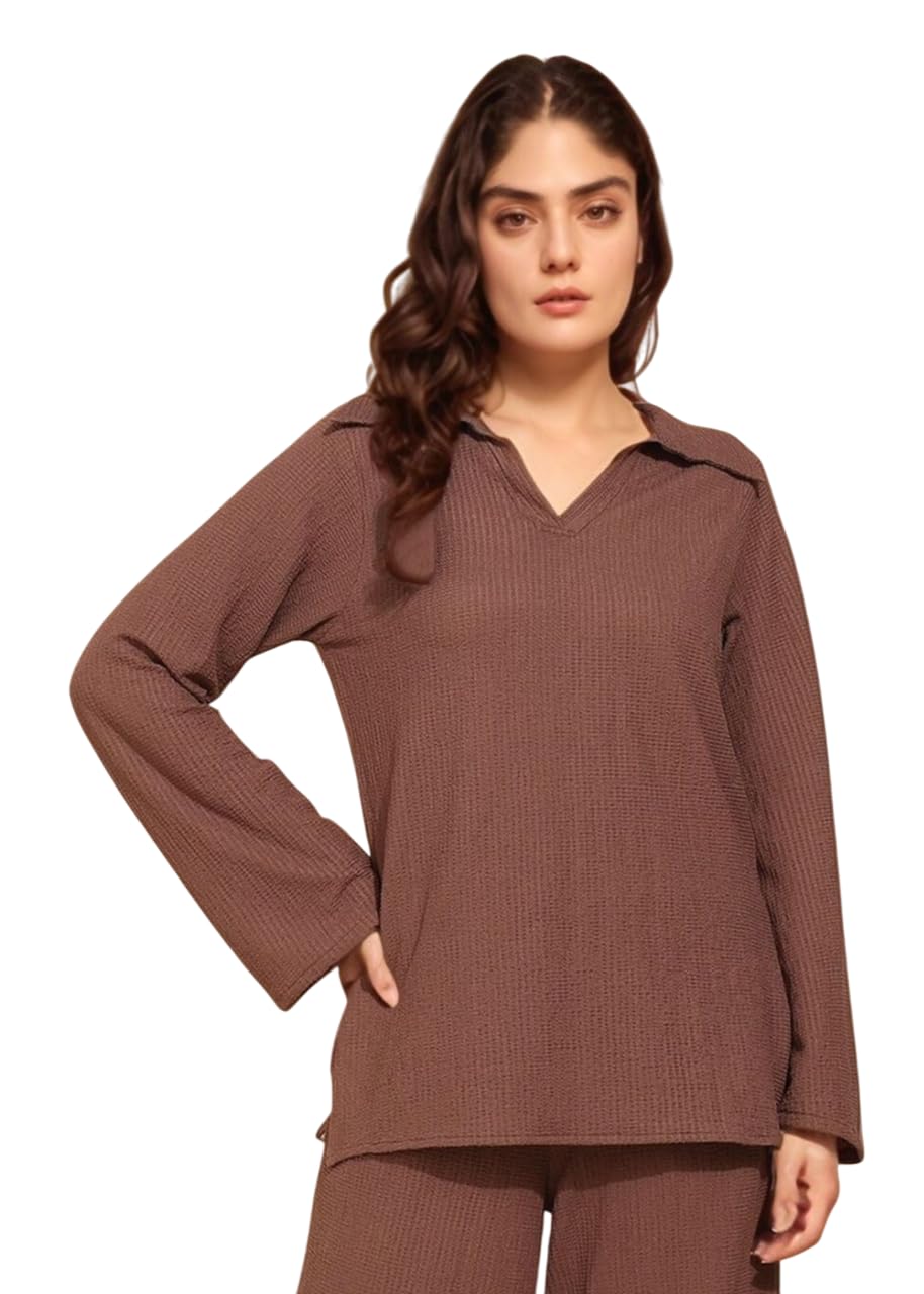 fashfun clothing Fashfun Women's Texture Collared Neck Top-picture-41