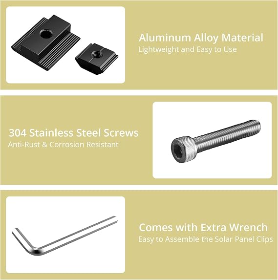 Anbte 10pcs Solar Panels Centre Clamps, Aluminium T-Shaped Mid Clamps 30mm/35mm Solar Panel Mounting Brackets Solar Mounting Rail Connector for Metal Roof, Tin Roof, Flat Roof, Sheet Roof, Black