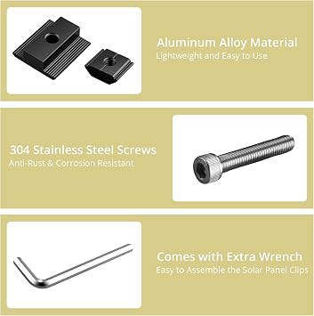 Anbte 10pcs Solar Panels Centre Clamps, Aluminium T-Shaped Mid Clamps 30mm/35mm Solar Panel Mounting Brackets Solar Mounting Rail Connector for Metal Roof, Tin Roof, Flat Roof, Sheet Roof, Black