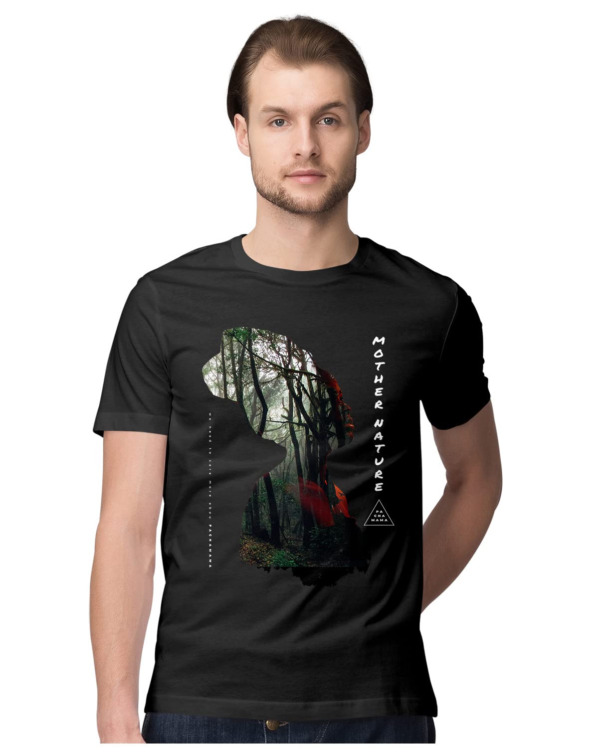 HeybrohMen's Regular Fit T-Shirt Pachamama - Mother Nature 100% Cotton T-Shirt