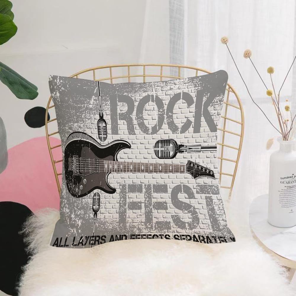 Hyosxw Rock Festival Design Template With Guitar Mi - A3 Cushion Cover,Throw Pillow Case Home Decorative For Living Room Bedroom Sofa Chair 18X18 Inch,Rock Festival Design Template With Guitar Microphone,Pillowcase 45X45cm