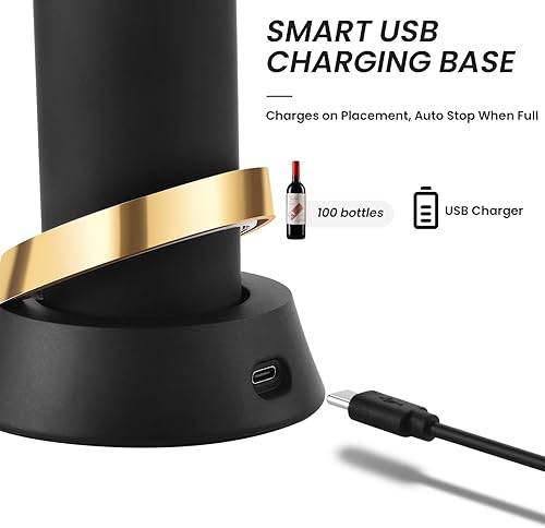 Miniatura 5 de Abrebotellas de vino eléctrico de lujo con base de carga y cortador de papel de aluminio integrado, sacacorchos automático recargable para quitar el