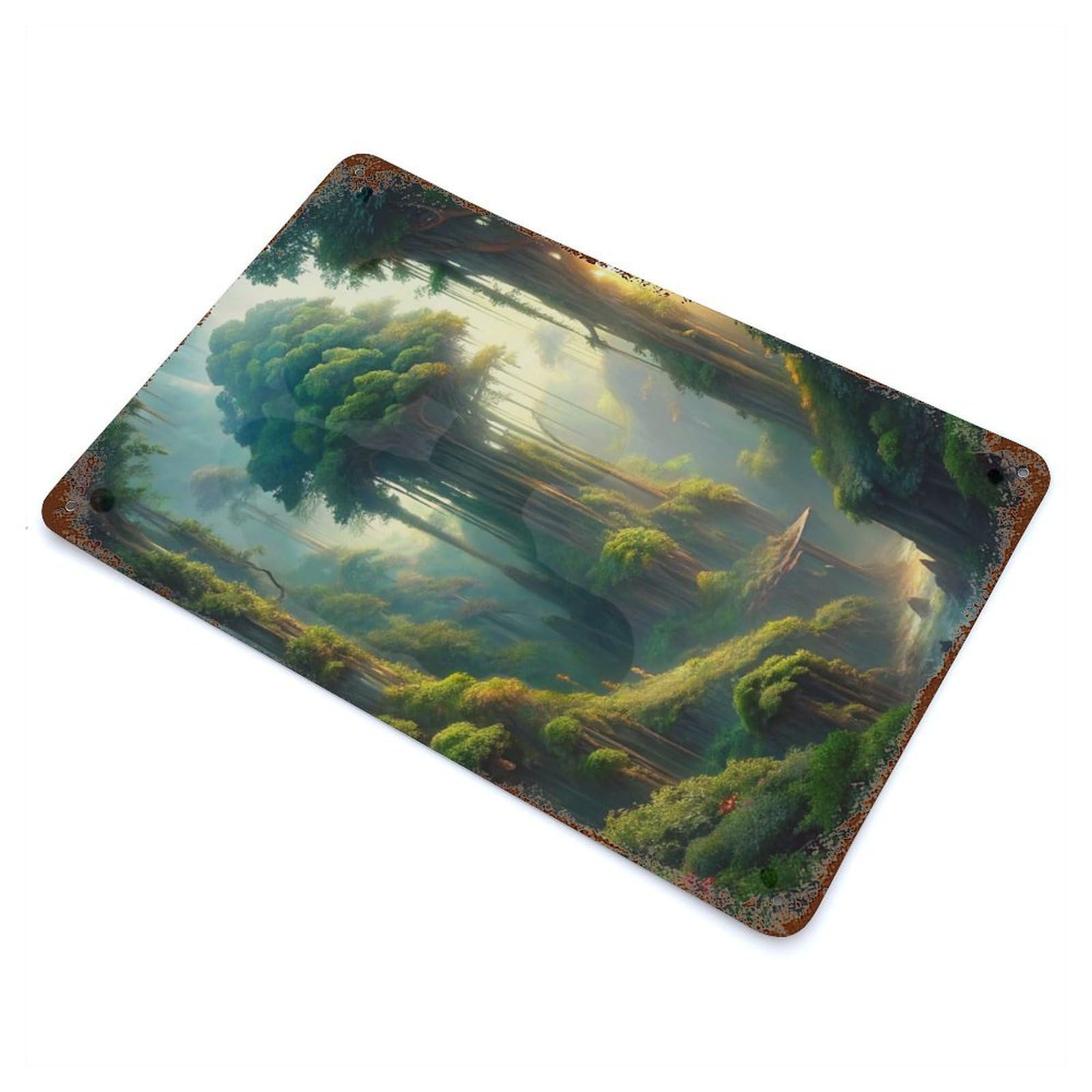 Lush Green Fantasy Jungle Landscape Vintage Rust Metal Sign 11.8"x7.9", Shabby Chic Decor for Garage, Pub Or Kitchen