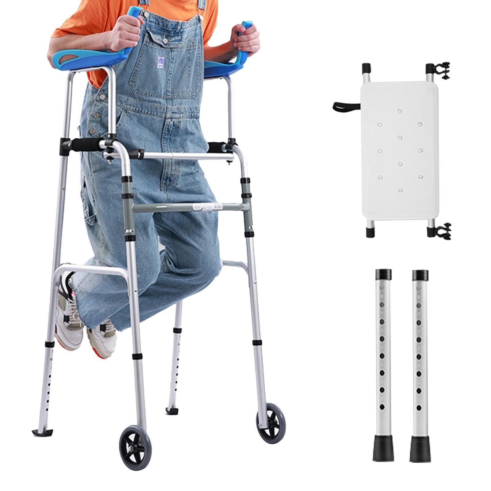 Andador Portátil para Adultos, Andador con Ruedas, Altura Ajustable, Apoyabrazos y Respaldo Acolchados, Andador Médico Ideal para Personas Discapacitadas, 8 Niveles de Altura