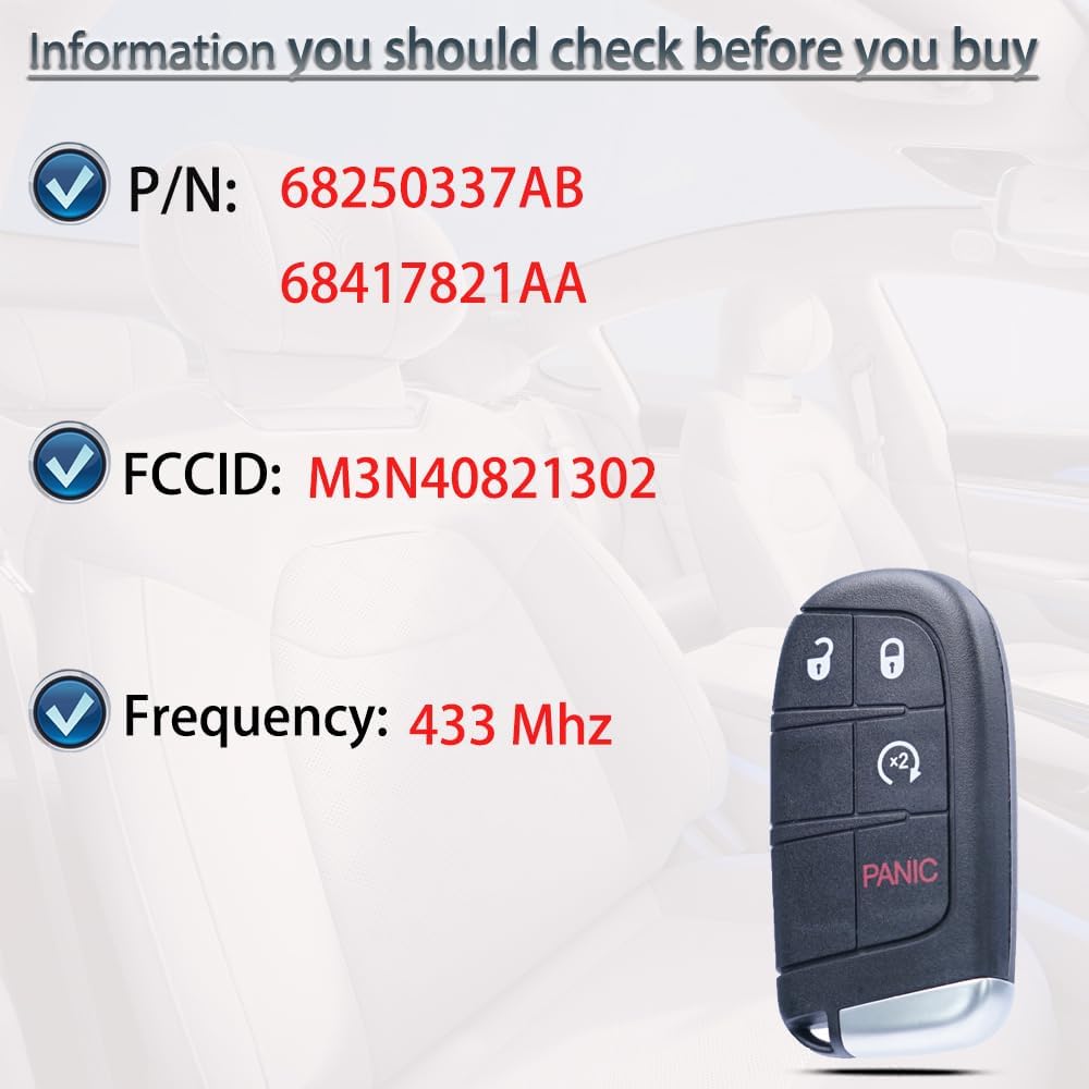 SUPALAND Key Fob Keyless Entry Fits for Jeep Compass 2017 2018 2019 2020 2021 2022 2023 2024 Smart Remote Control Key Replacement M3N-40821302 68250337 with Remote Start Button