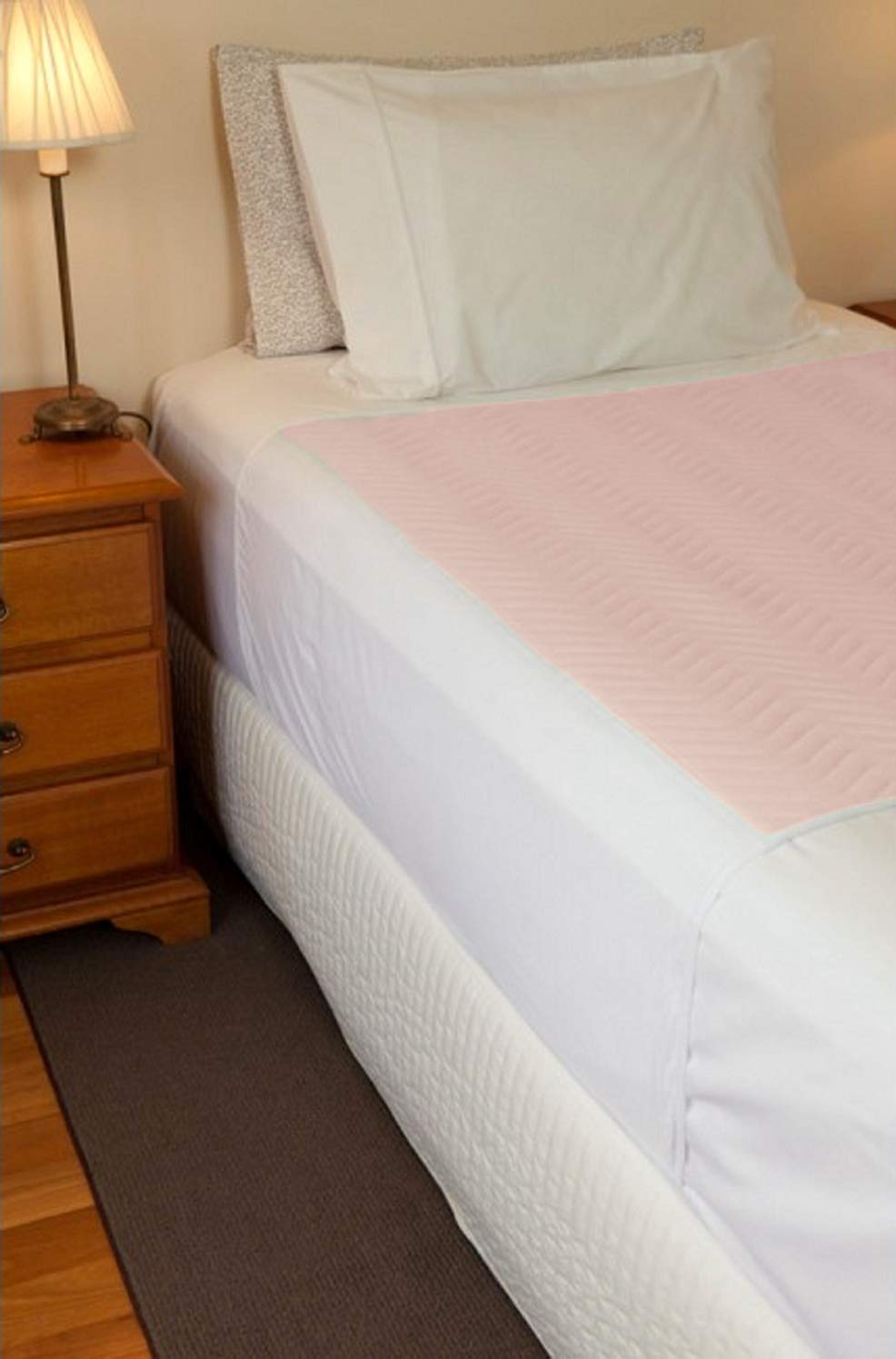 Comfortcare Pink Upper Surface, Blue Lower Surface, Tucks White Deluxe Reusable, Incontinence Pad, Waterproof Mattress Protector With Tucks, 90 X 90 Cm, 35½" X 35½", Tucks 50 Cm On Each Side, Pink.