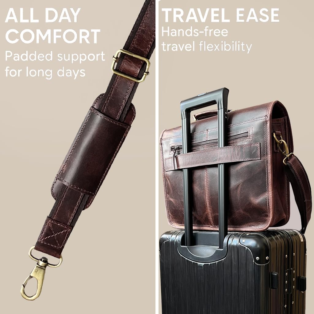 RUSTIC TOWN Leather Messenger Bag for Men - Full Grain Leather Briefcase Laptop Satchel Office Crossbody Travel Bag - Image 5
